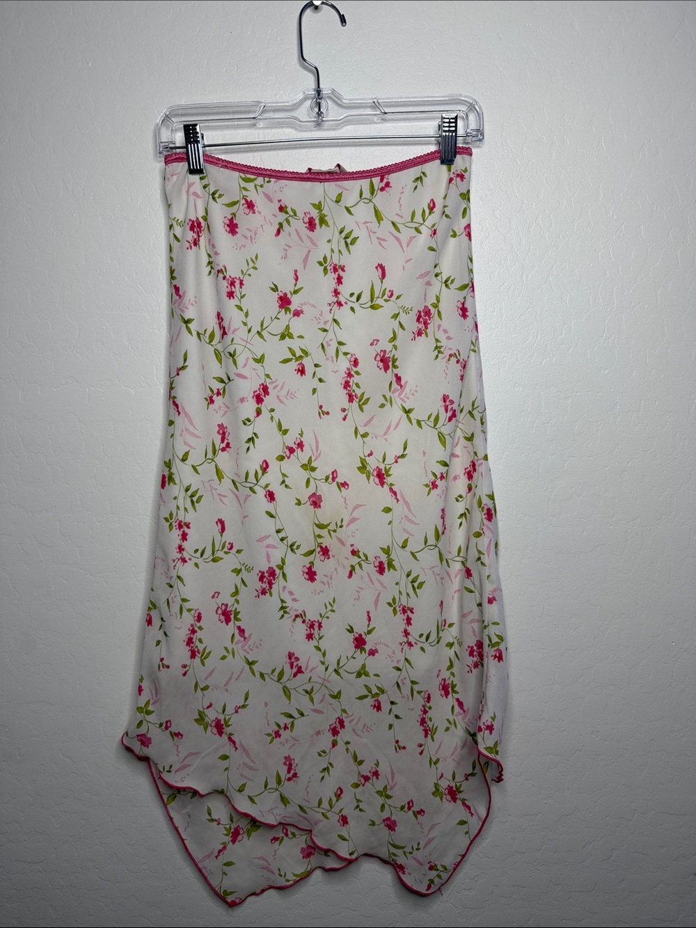 Speechless Cream Skirt with Pink Floral and Green Leaves